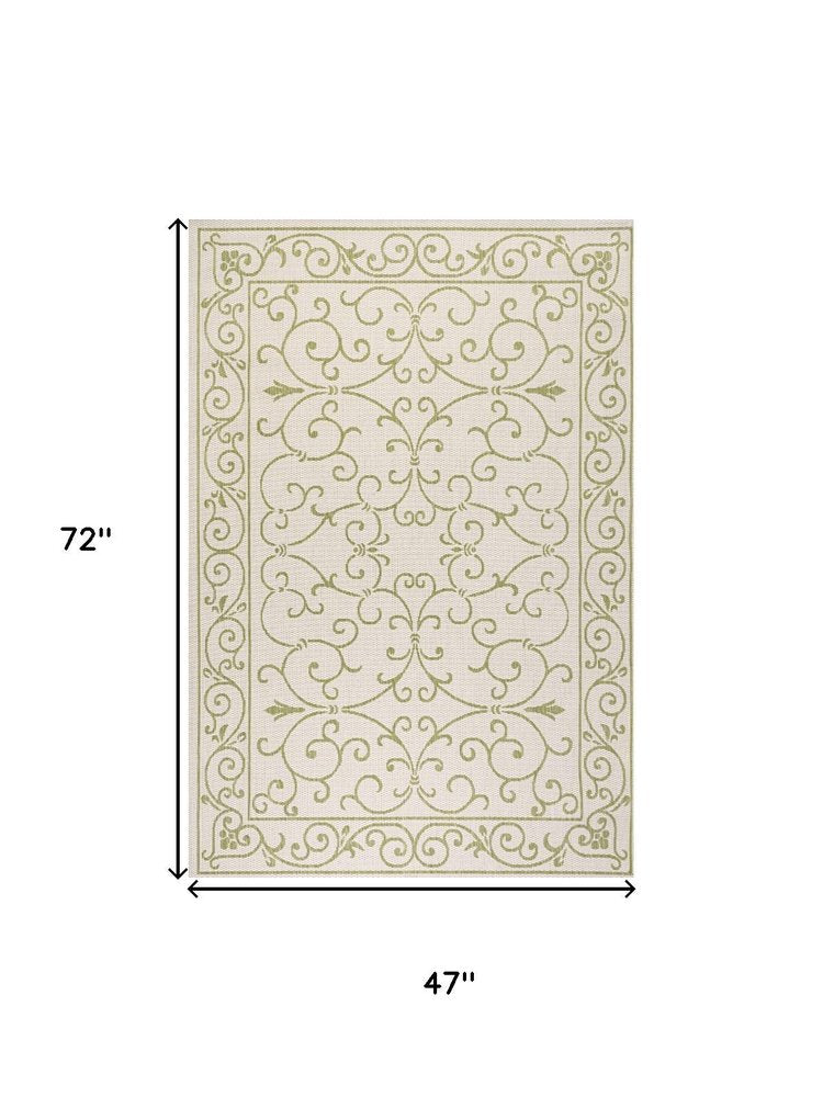 4' X 6' Cream And Green Medallion Indoor Outdoor Area Rug HomeRoots