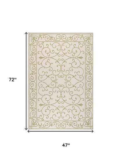 4' X 6' Cream And Green Medallion Indoor Outdoor Area Rug HomeRoots