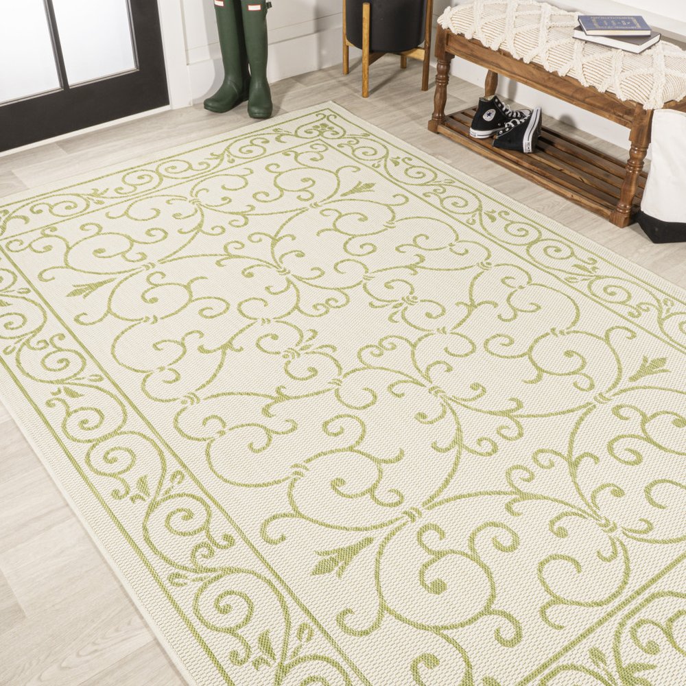 4' X 6' Cream And Green Medallion Indoor Outdoor Area Rug HomeRoots