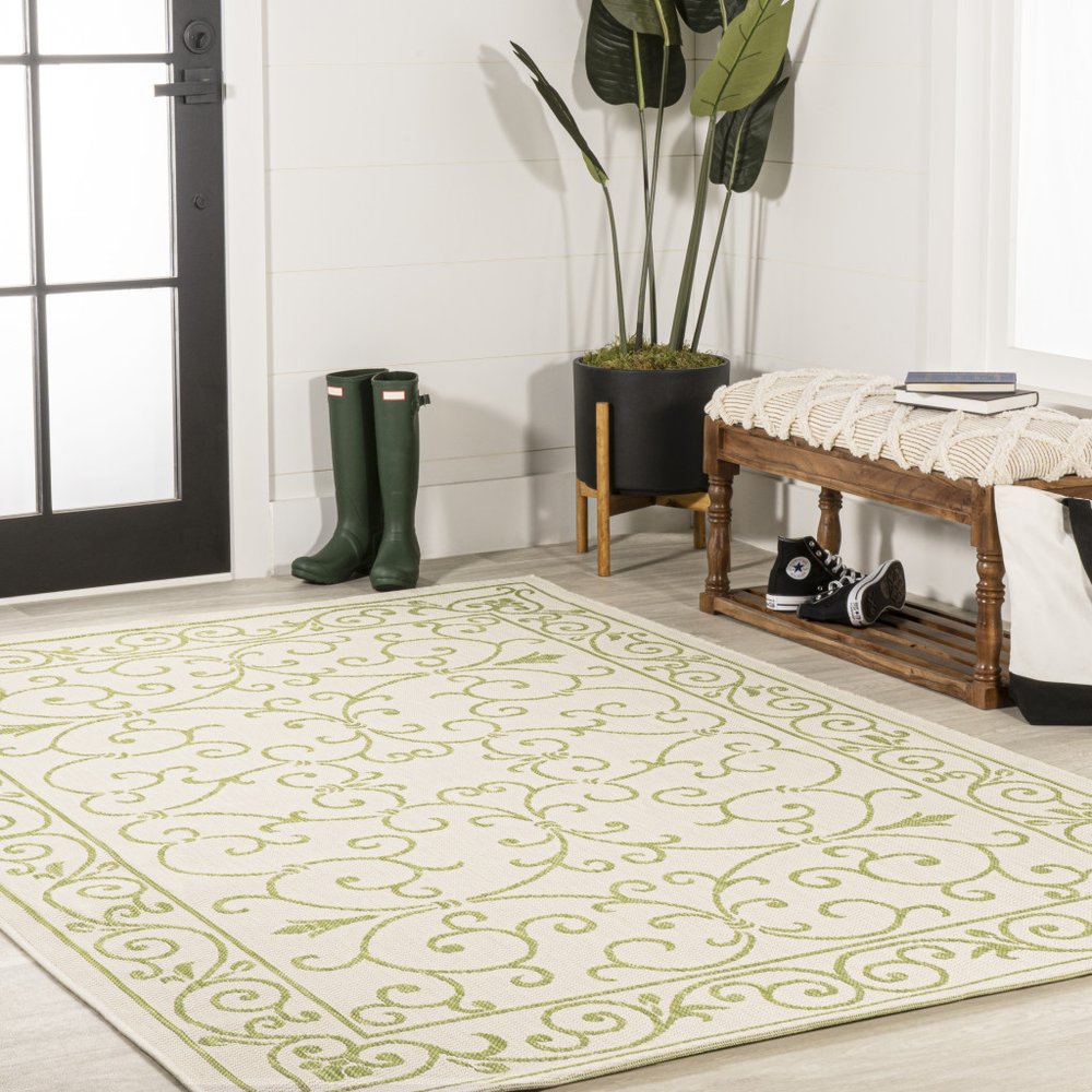 4' X 6' Cream And Green Medallion Indoor Outdoor Area Rug HomeRoots