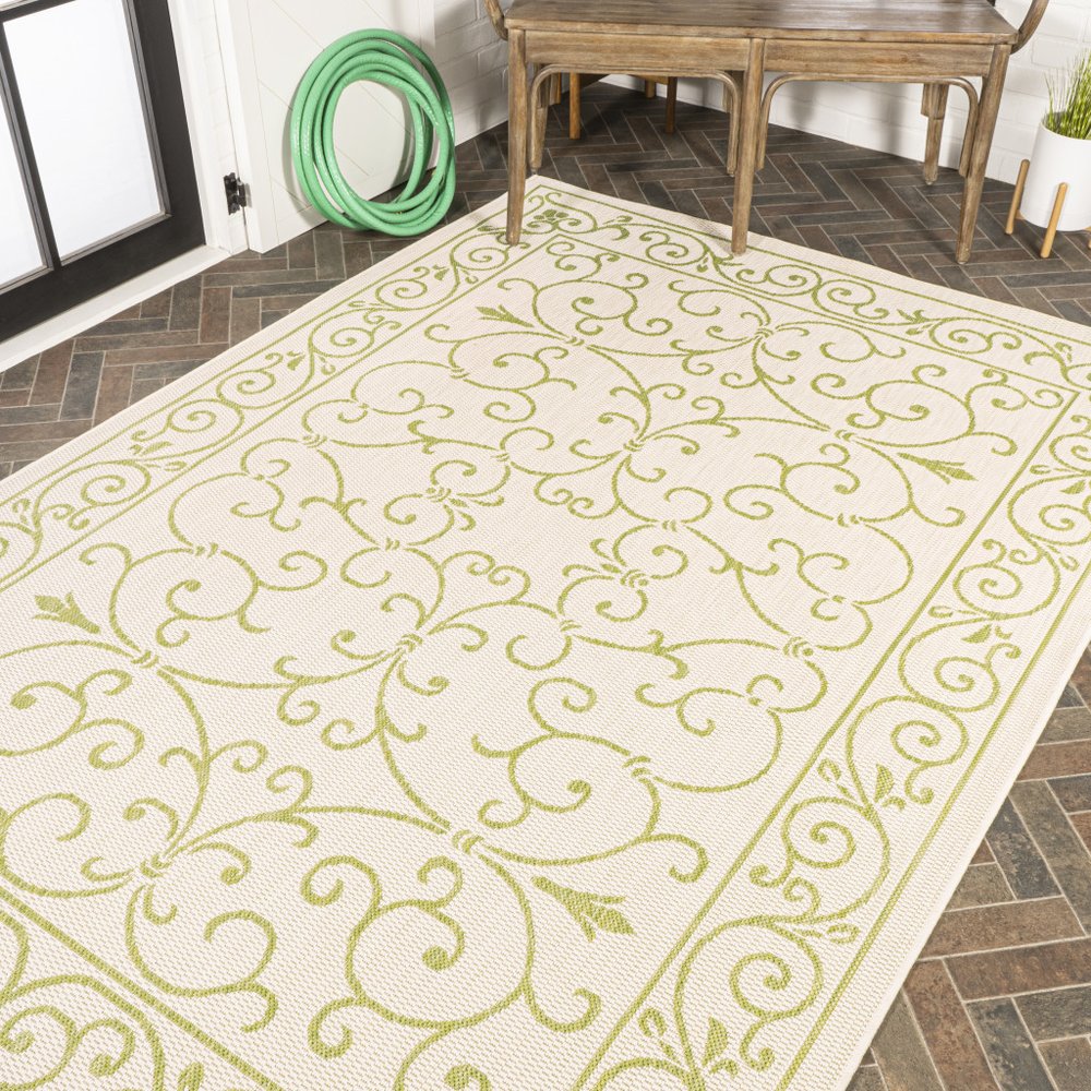 4' X 6' Cream And Green Medallion Indoor Outdoor Area Rug HomeRoots
