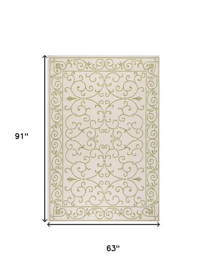 5' X 8' Cream And Green Medallion Indoor Outdoor Area Rug HomeRoots