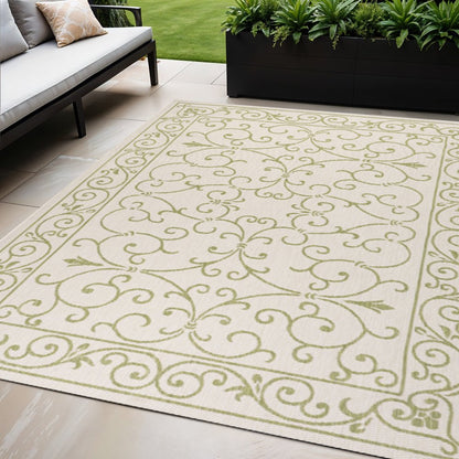 5' X 8' Cream And Green Medallion Indoor Outdoor Area Rug HomeRoots