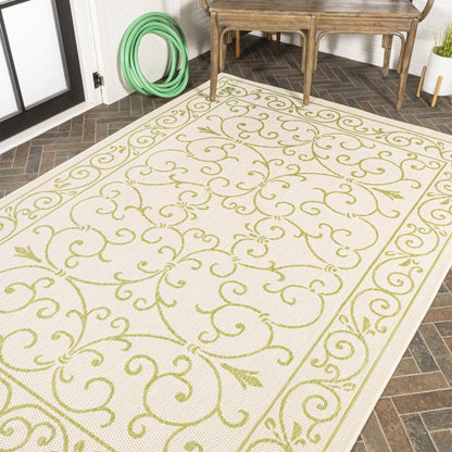 5' X 8' Cream And Green Medallion Indoor Outdoor Area Rug HomeRoots