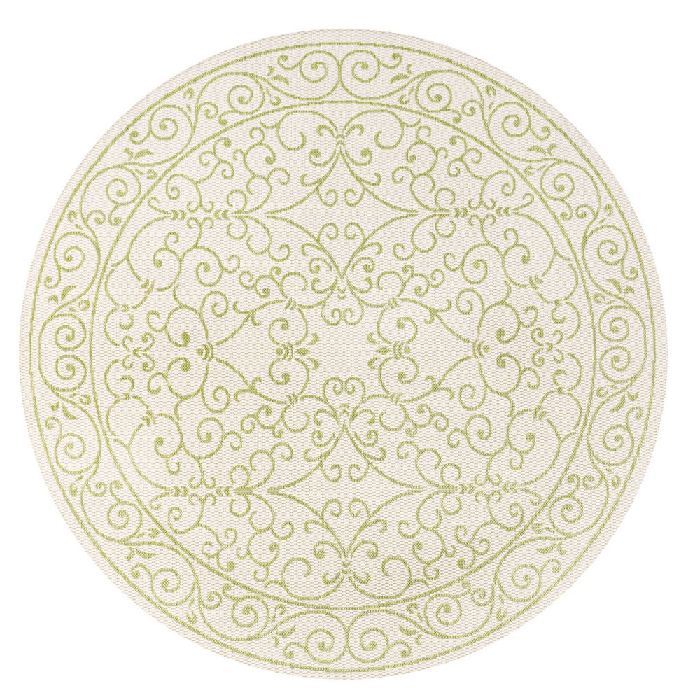 5' Cream And Green Round Medallion Indoor Outdoor Area Rug HomeRoots