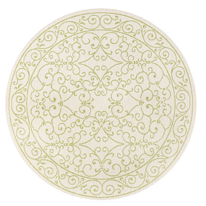 5' Cream And Green Round Medallion Indoor Outdoor Area Rug HomeRoots