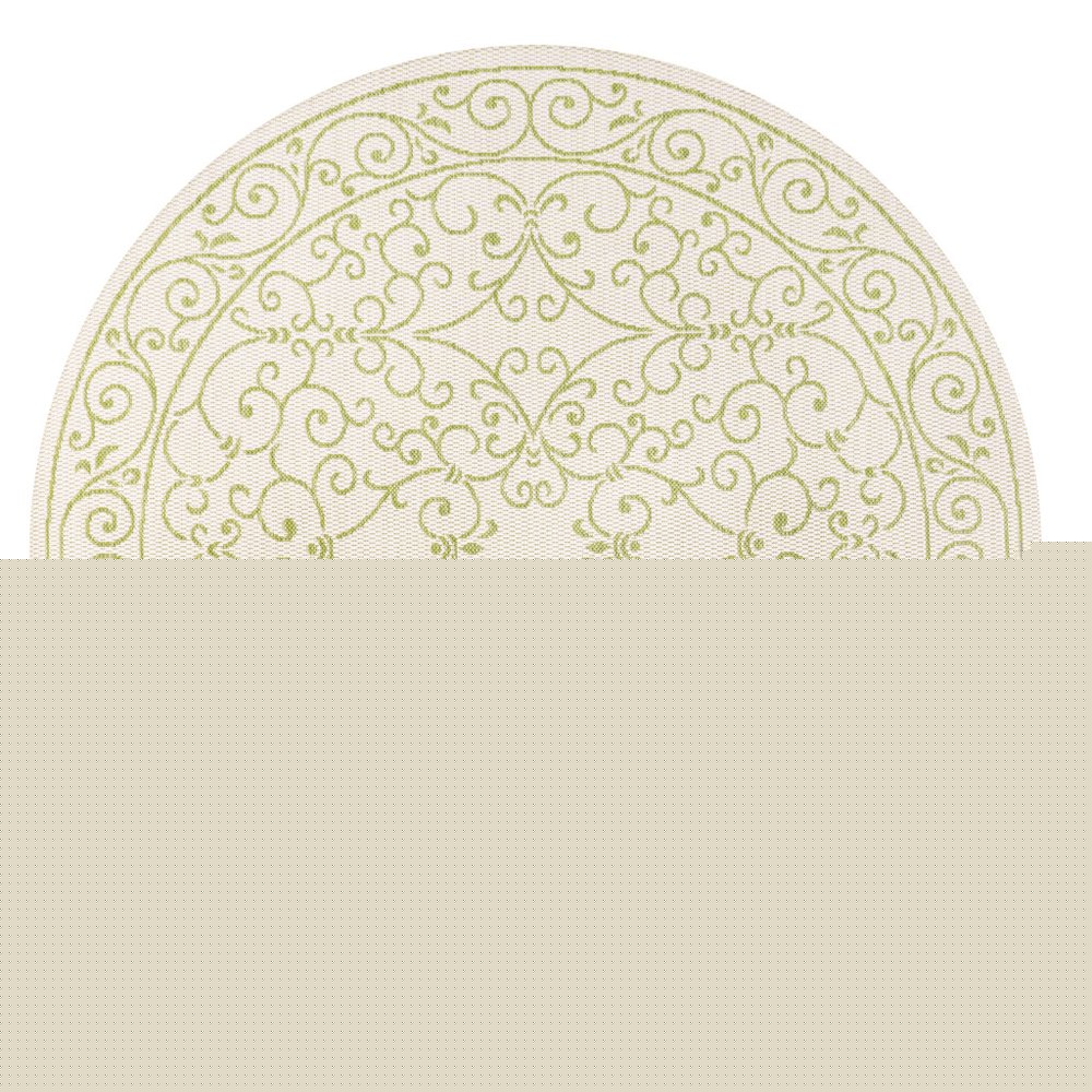 5' Cream And Green Round Medallion Indoor Outdoor Area Rug HomeRoots
