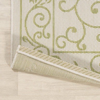 5' Cream And Green Round Medallion Indoor Outdoor Area Rug HomeRoots