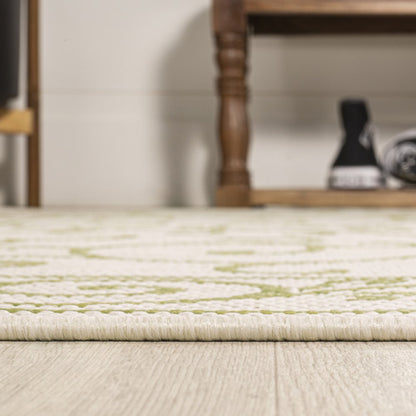 5' Cream And Green Round Medallion Indoor Outdoor Area Rug HomeRoots