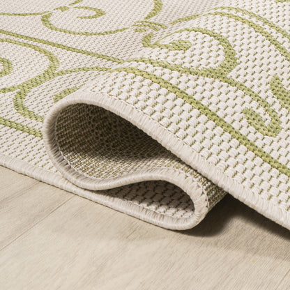 5' Cream And Green Round Medallion Indoor Outdoor Area Rug HomeRoots