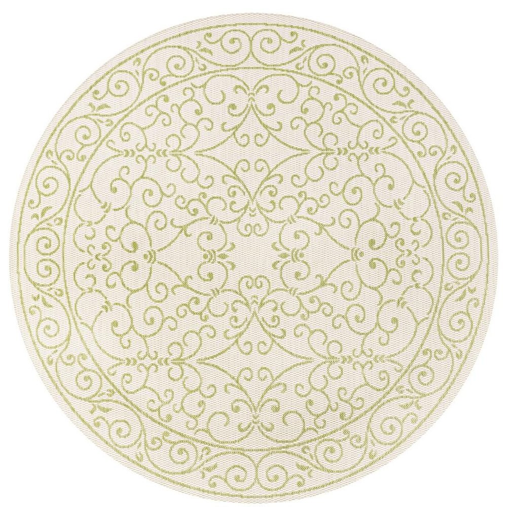 5' Cream And Green Round Medallion Indoor Outdoor Area Rug HomeRoots