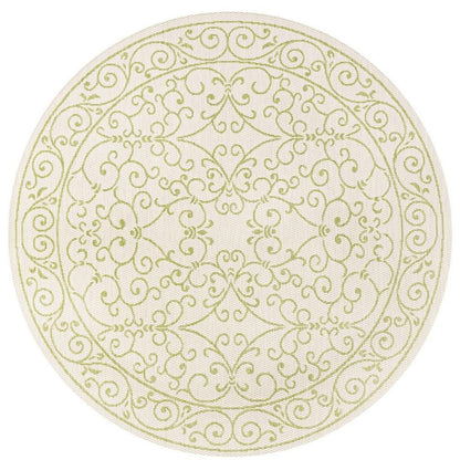 5' Cream And Green Round Medallion Indoor Outdoor Area Rug HomeRoots