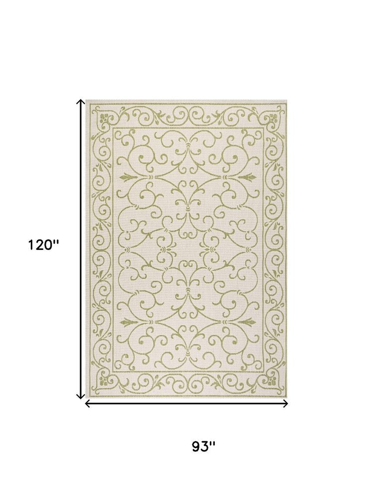 8' X 10' Cream And Green Medallion Indoor Outdoor Area Rug HomeRoots