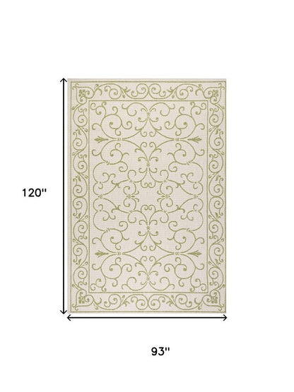 8' X 10' Cream And Green Medallion Indoor Outdoor Area Rug HomeRoots