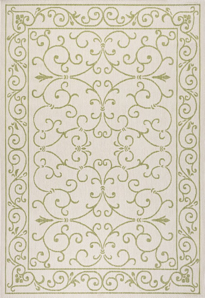 8' X 10' Cream And Green Medallion Indoor Outdoor Area Rug HomeRoots