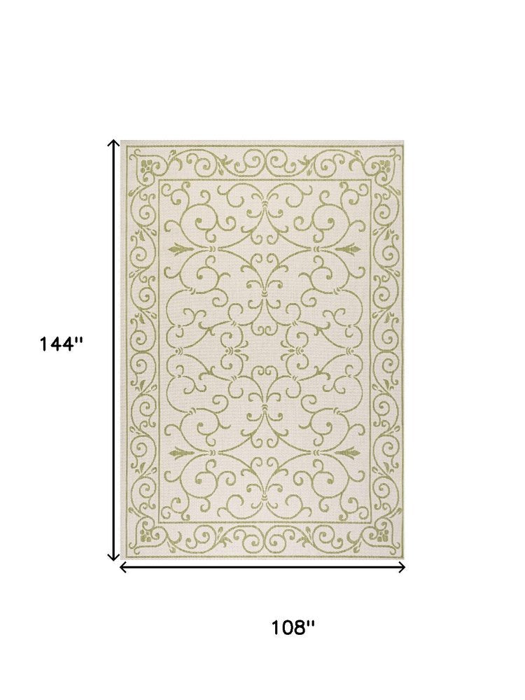 9' X 12' Cream And Green Medallion Indoor Outdoor Area Rug HomeRoots