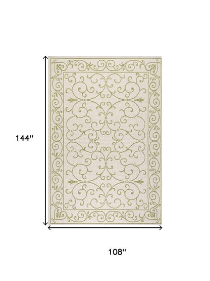 9' X 12' Cream And Green Medallion Indoor Outdoor Area Rug HomeRoots