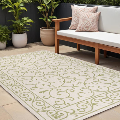 9' X 12' Cream And Green Medallion Indoor Outdoor Area Rug HomeRoots