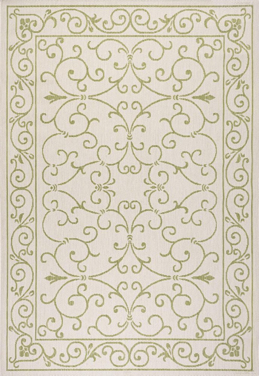 9' X 12' Cream And Green Medallion Indoor Outdoor Area Rug HomeRoots