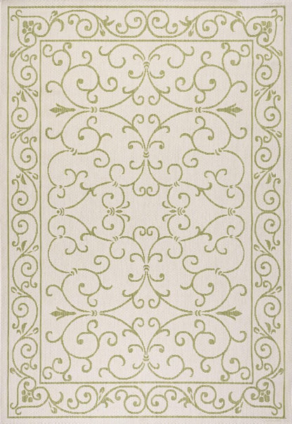 9' X 12' Cream And Green Medallion Indoor Outdoor Area Rug HomeRoots