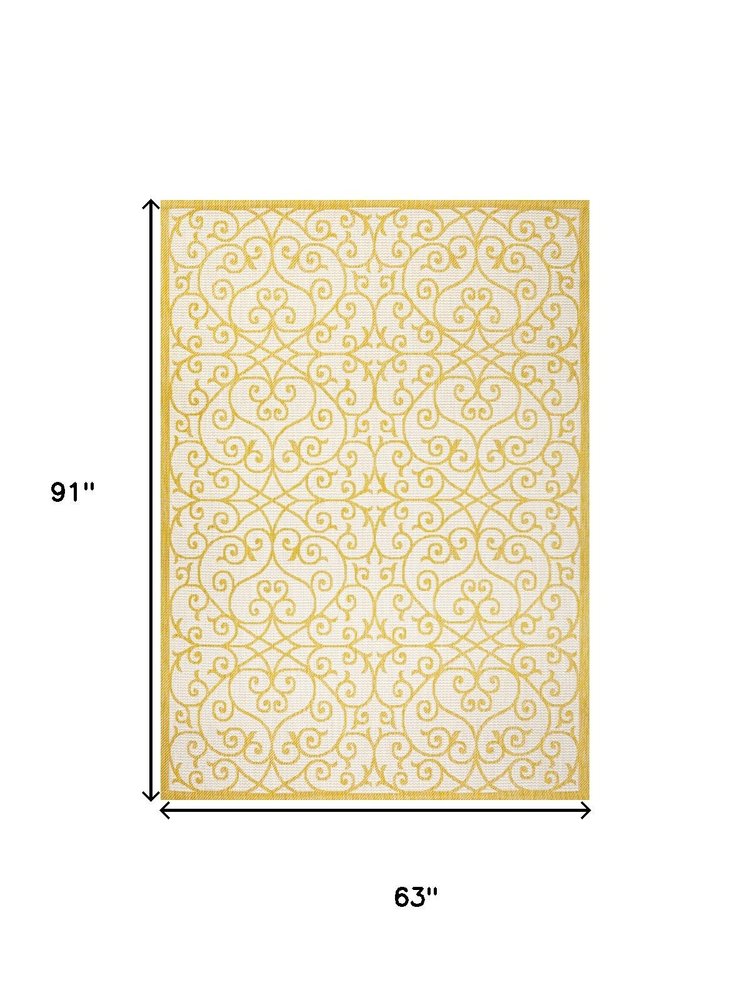 5' X 8' Cream And Yellow Geometric Indoor Outdoor Area Rug HomeRoots