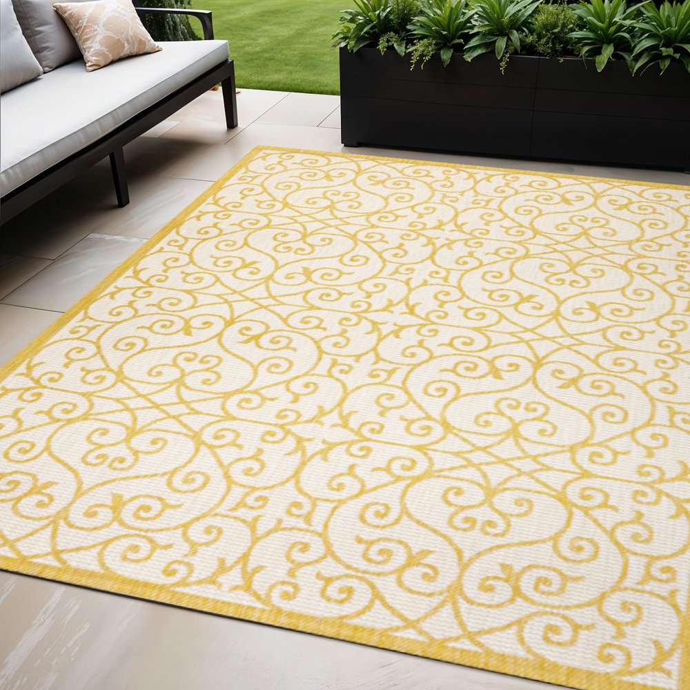 5' X 8' Cream And Yellow Geometric Indoor Outdoor Area Rug HomeRoots