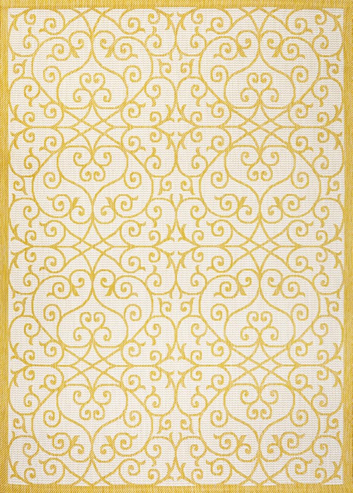 5' X 8' Cream And Yellow Geometric Indoor Outdoor Area Rug HomeRoots