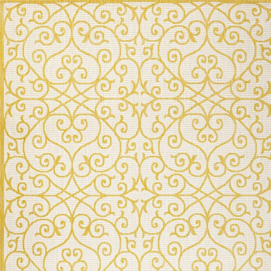 9' X 12' Cream And Yellow Geometric Indoor Outdoor Area Rug