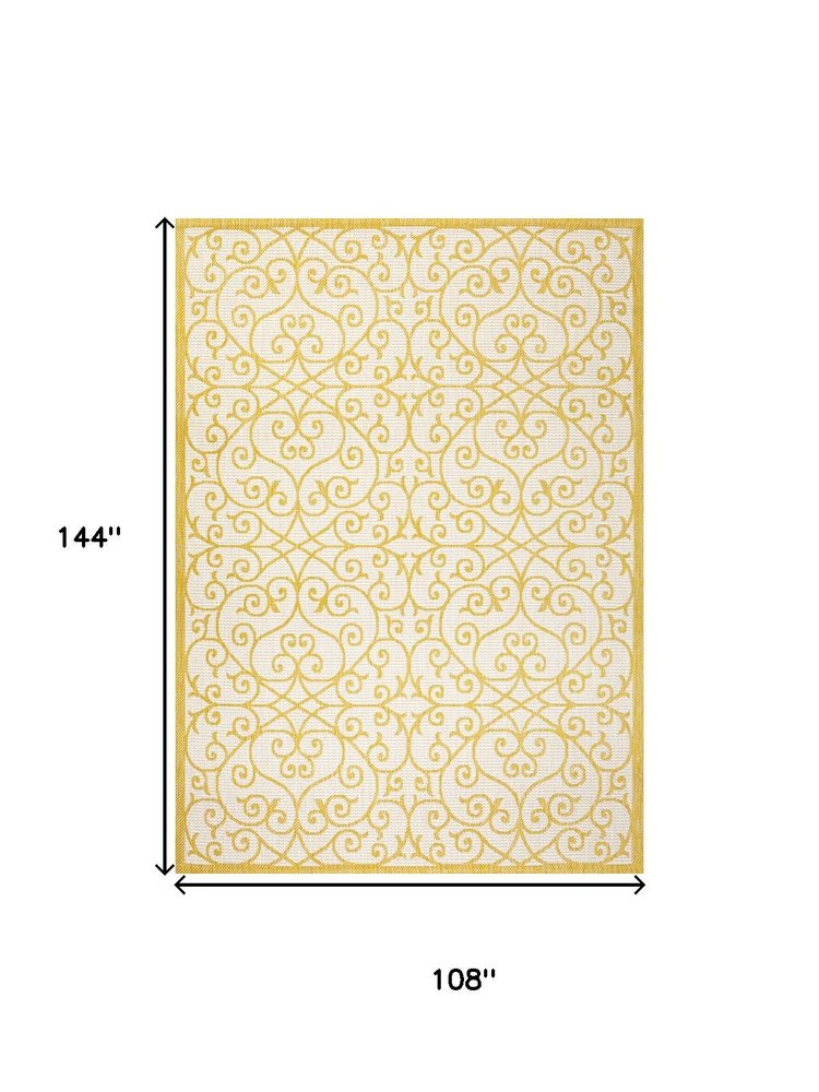 9' X 12' Cream And Yellow Geometric Indoor Outdoor Area Rug HomeRoots