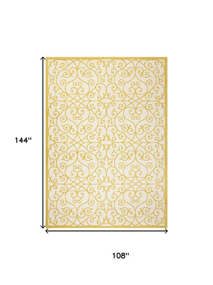9' X 12' Cream And Yellow Geometric Indoor Outdoor Area Rug HomeRoots