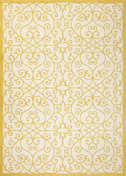 9' X 12' Cream And Yellow Geometric Indoor Outdoor Area Rug HomeRoots