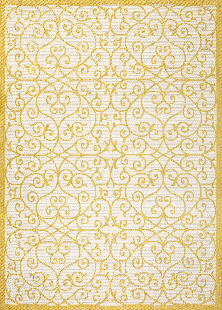 9' X 12' Cream And Yellow Geometric Indoor Outdoor Area Rug HomeRoots