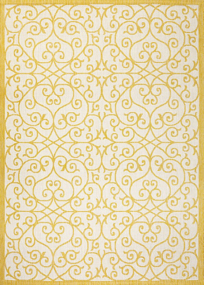 9' X 12' Cream And Yellow Geometric Indoor Outdoor Area Rug HomeRoots