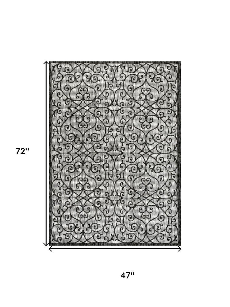 4' X 6' Light Gray And Black Geometric Indoor Outdoor Area Rug HomeRoots