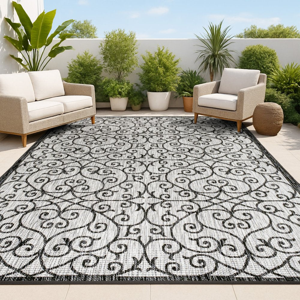 4' X 6' Light Gray And Black Geometric Indoor Outdoor Area Rug HomeRoots