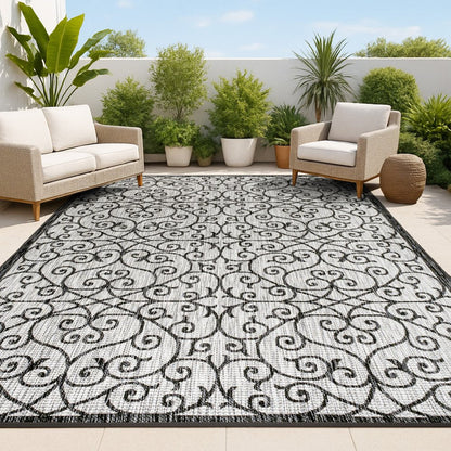 4' X 6' Light Gray And Black Geometric Indoor Outdoor Area Rug HomeRoots