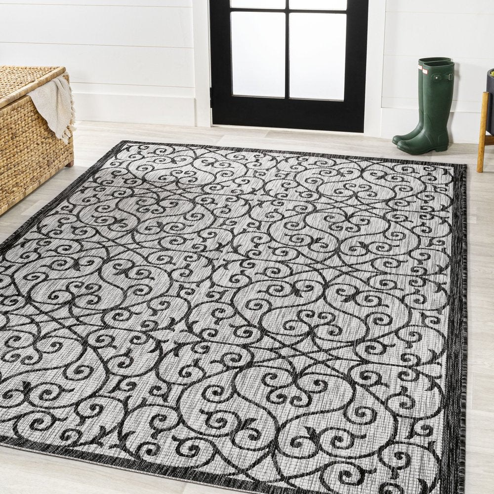 4' X 6' Light Gray And Black Geometric Indoor Outdoor Area Rug HomeRoots