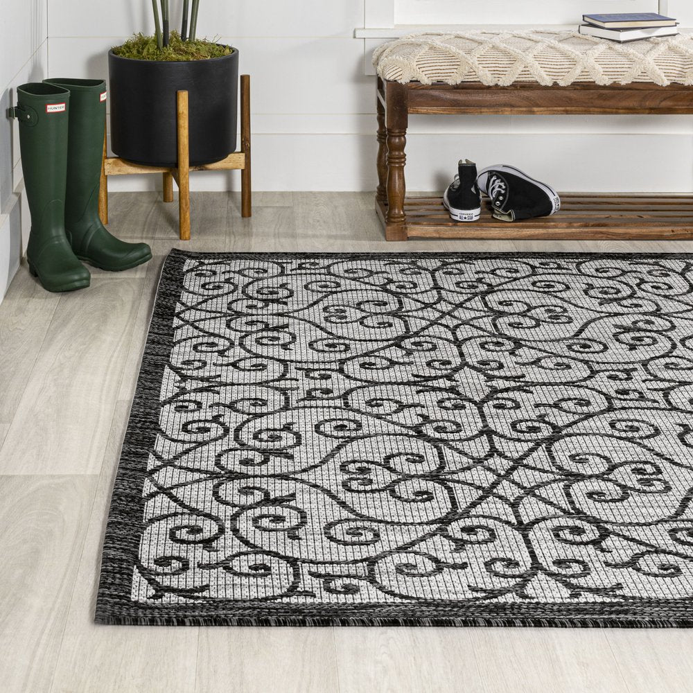 4' X 6' Light Gray And Black Geometric Indoor Outdoor Area Rug HomeRoots