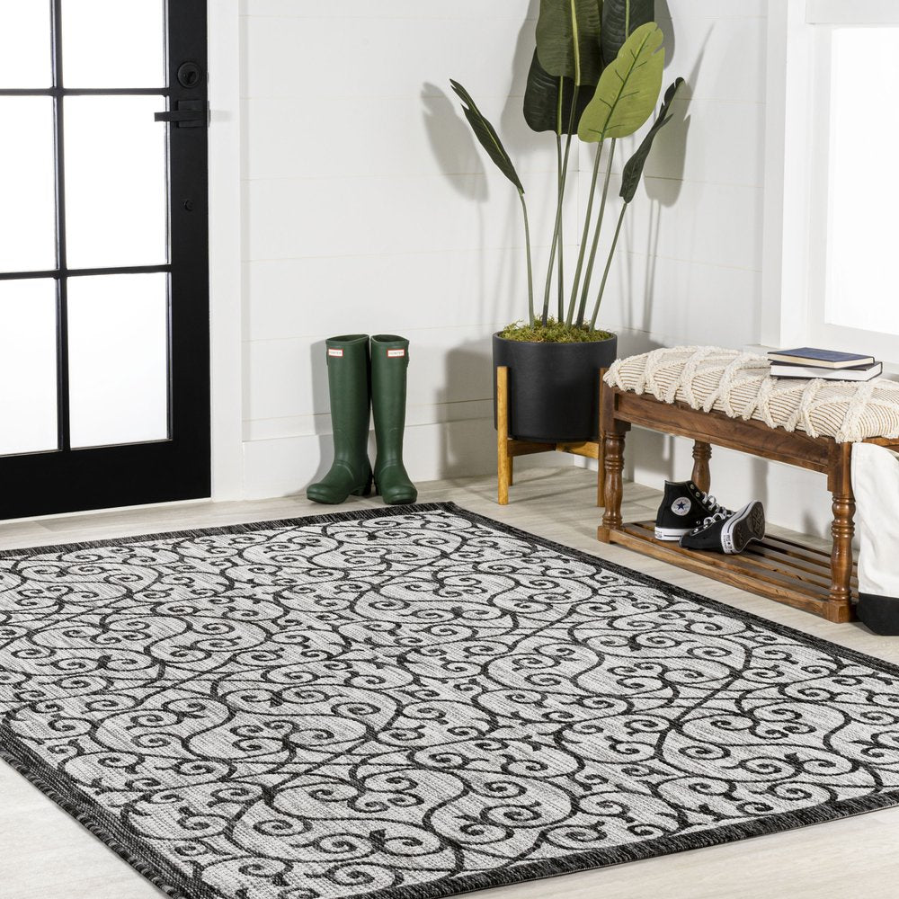 4' X 6' Light Gray And Black Geometric Indoor Outdoor Area Rug HomeRoots