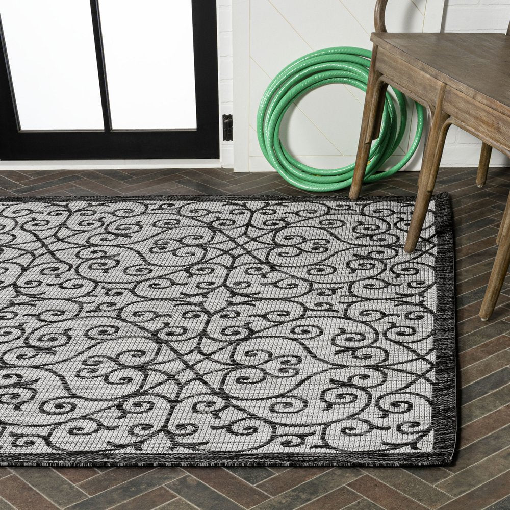 4' X 6' Light Gray And Black Geometric Indoor Outdoor Area Rug HomeRoots