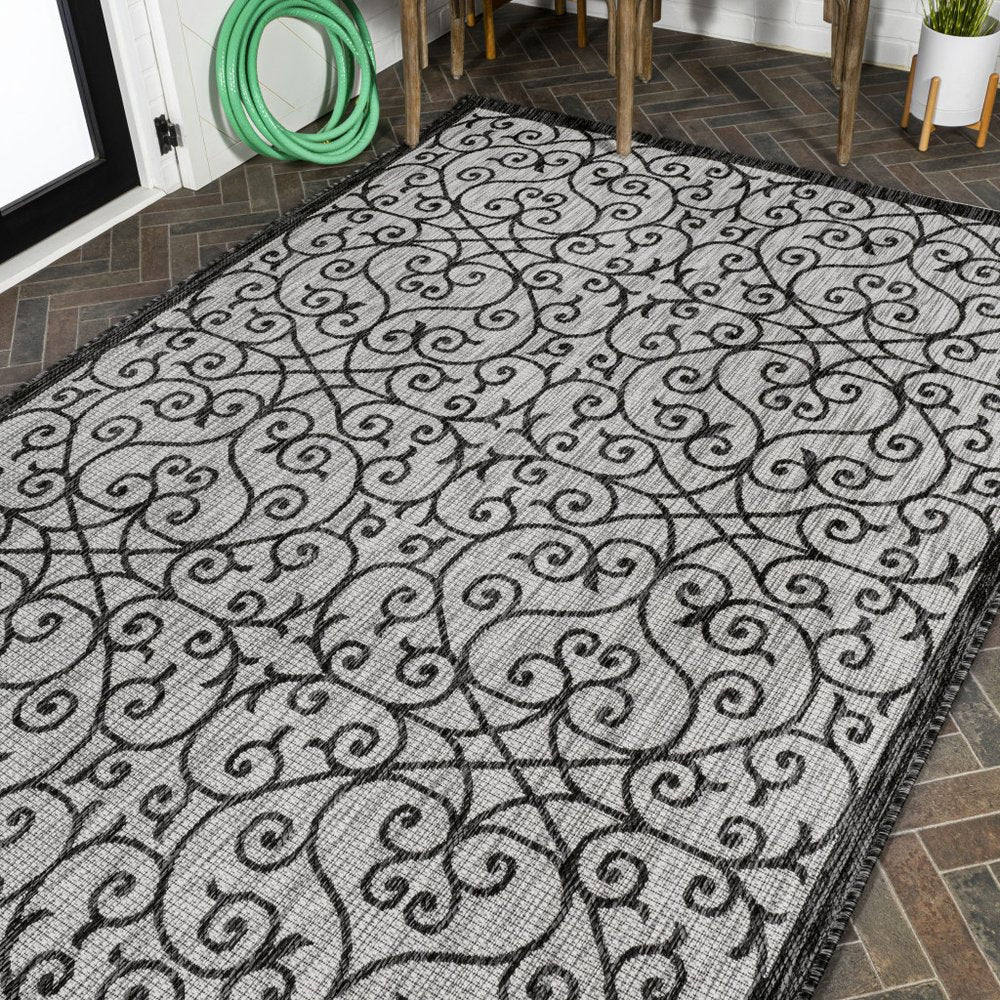 4' X 6' Light Gray And Black Geometric Indoor Outdoor Area Rug HomeRoots