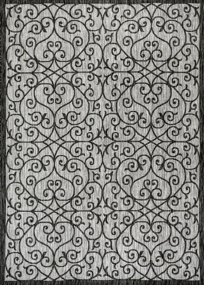 9' X 12' Light Gray And Black Geometric Indoor Outdoor Area Rug HomeRoots