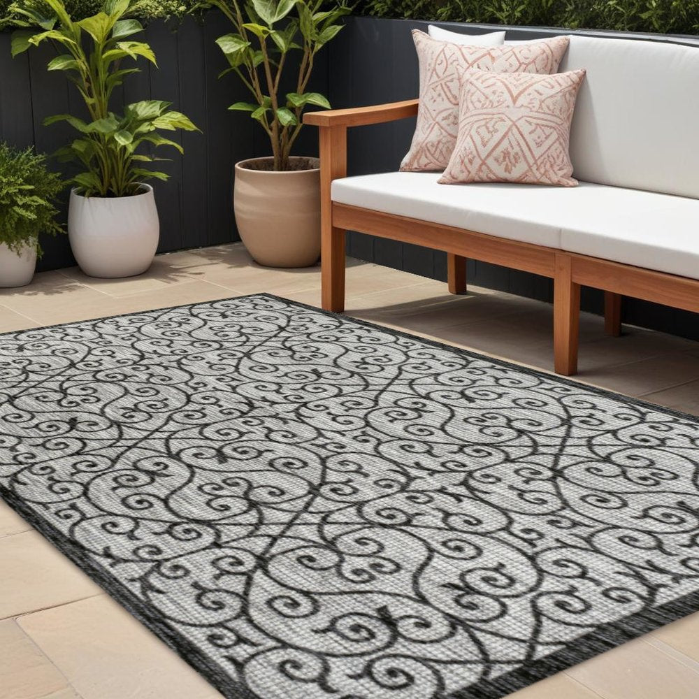 9' X 12' Light Gray And Black Geometric Indoor Outdoor Area Rug HomeRoots
