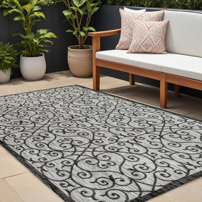 9' X 12' Light Gray And Black Geometric Indoor Outdoor Area Rug HomeRoots