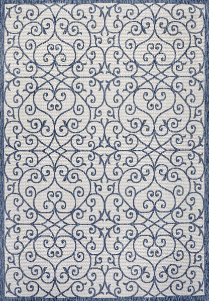 4' X 6' Blue And Cream Geometric Indoor Outdoor Area Rug HomeRoots