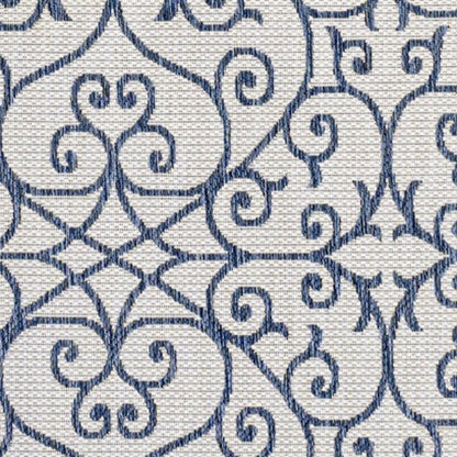 5' X 8' Blue And Cream Geometric Indoor Outdoor Area Rug HomeRoots