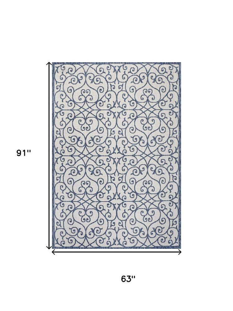 5' X 8' Blue And Cream Geometric Indoor Outdoor Area Rug HomeRoots
