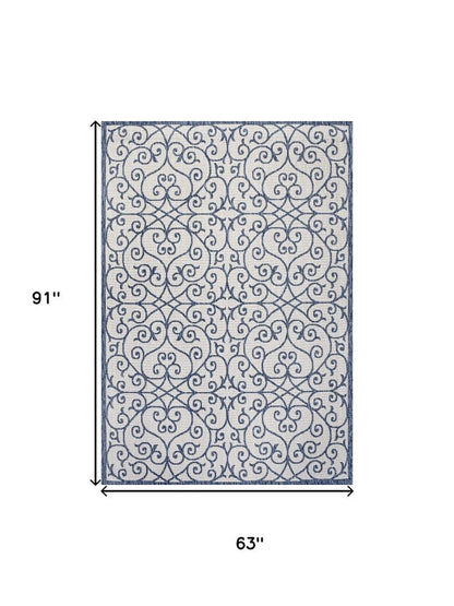 5' X 8' Blue And Cream Geometric Indoor Outdoor Area Rug HomeRoots
