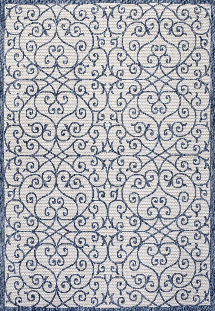 5' X 8' Blue And Cream Geometric Indoor Outdoor Area Rug HomeRoots
