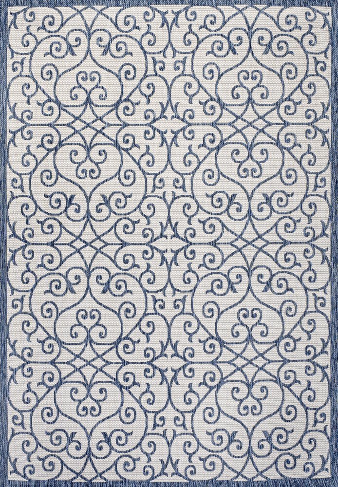 5' X 8' Blue And Cream Geometric Indoor Outdoor Area Rug HomeRoots